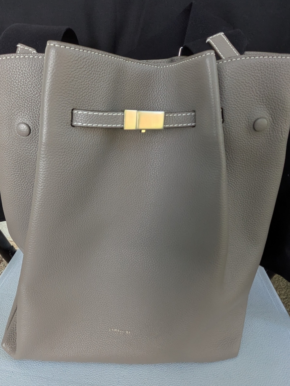 New Demellier New York Large Bucket Bag- Retired Style Light Grey Grained Leathe